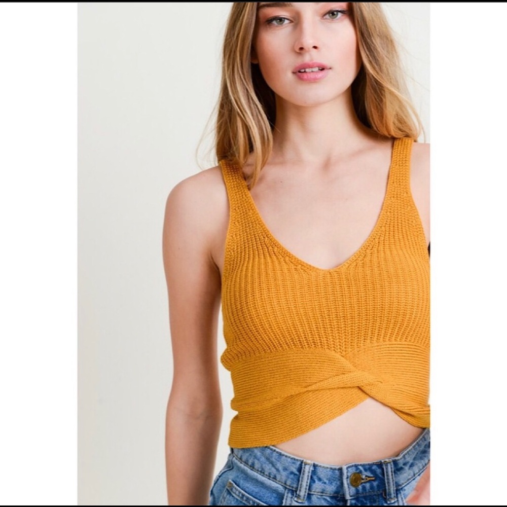 Mustard yellow light summer from tank sweater. Adorable!!
